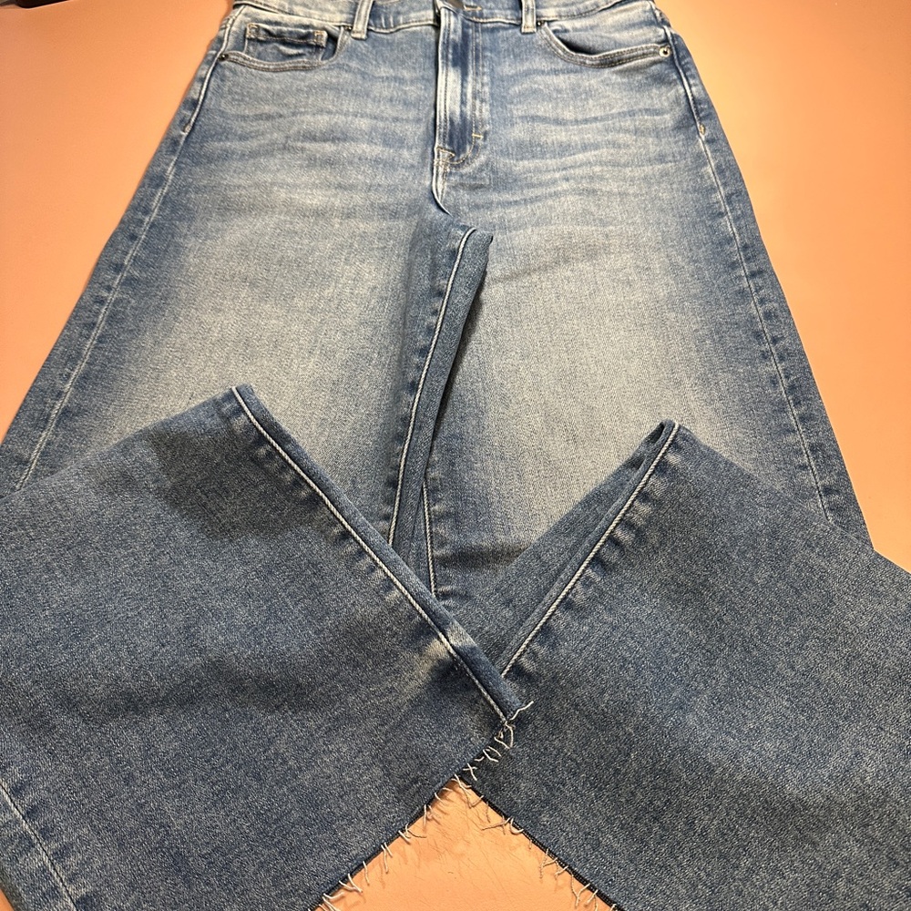 Vici Medium Blue Wide Leg Jeans with Raw Hem